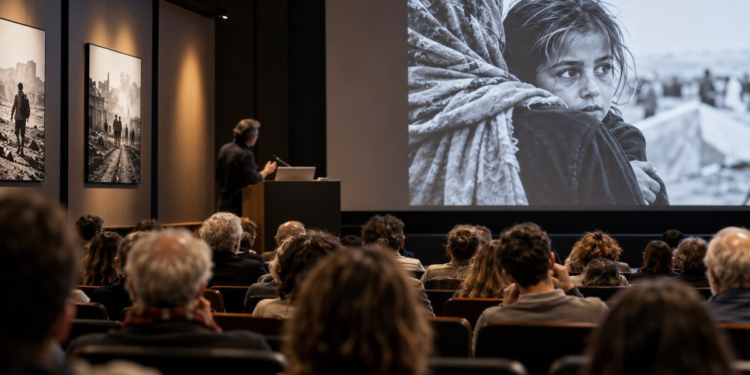 Público visto de espaldas en una conferencia sobre fotoperiodismo y fotografía documental