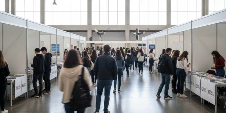 Guadalajara reúne a más de 60 expositores en GuadaNexo para orientar a los jóvenes sobre estudios y empleo 1 Feria de orientación académica y laboral con visitantes vistos desde atrás